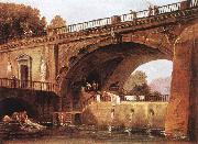 ROBERT, Hubert Washerwomen below a Bridge France oil painting artist